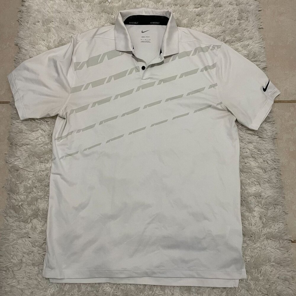 NIKE GOLF Dri-fit Mens Medium White Vapor Graphic Collared Shirt
